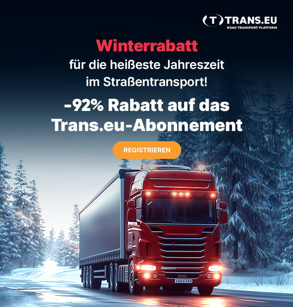 Winterrabatt für die heißeste Jahreszeit im Straßentransport! 92% Rabatt auf das Trans.eu-Abonnement